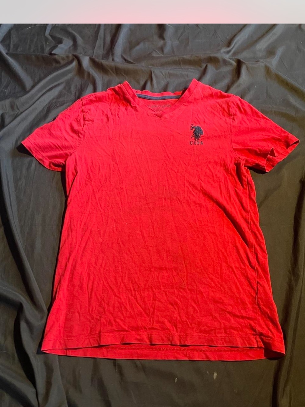 U.S. Polo Assn. Red V-Neck Tee with Navy Logo